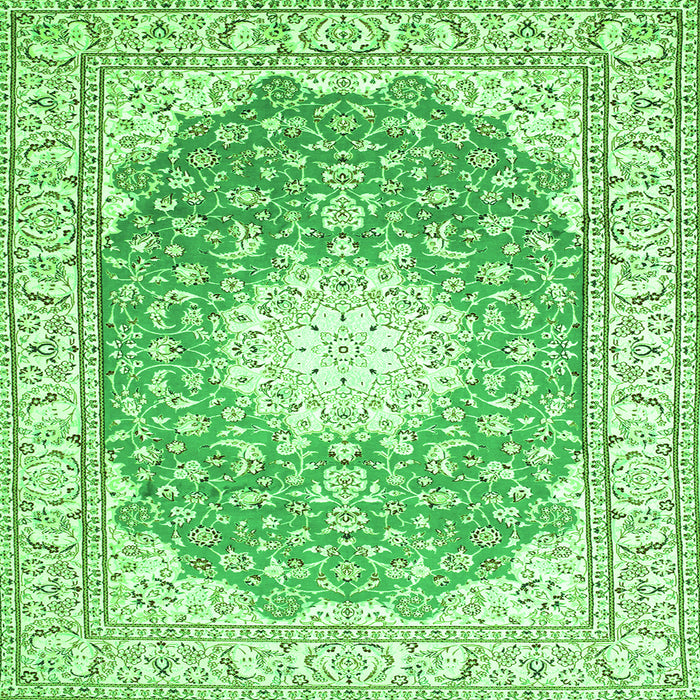 Round Machine Washable Medallion Green Traditional Area Rugs, wshtr157grn