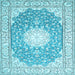 Square Machine Washable Medallion Light Blue Traditional Rug, wshtr157lblu