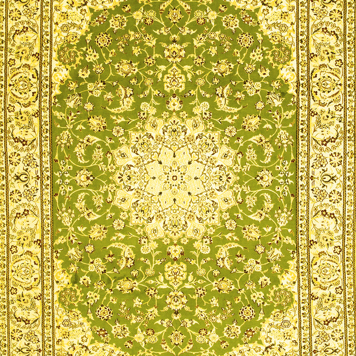 Machine Washable Medallion Yellow Traditional Rug, wshtr157yw