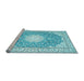 Sideview of Machine Washable Medallion Light Blue Traditional Rug, wshtr157lblu