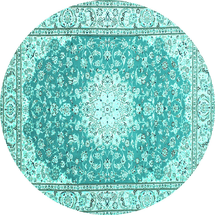 Round Machine Washable Medallion Turquoise Traditional Area Rugs, wshtr157turq