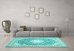 Machine Washable Medallion Turquoise Traditional Area Rugs in a Living Room,, wshtr157turq