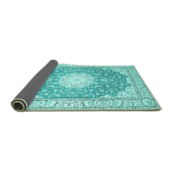 Sideview of Medallion Turquoise Traditional Rug, tr157turq