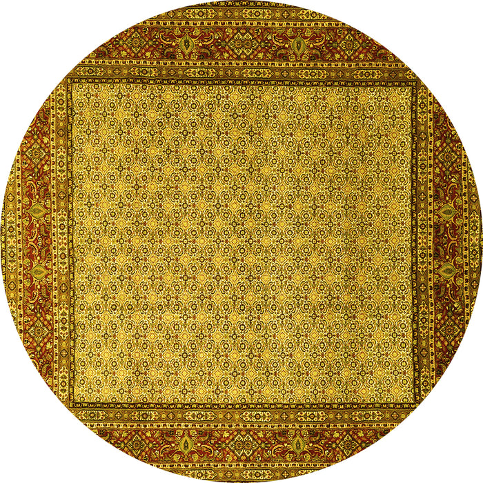 Round Machine Washable Persian Yellow Traditional Rug, wshtr1580yw