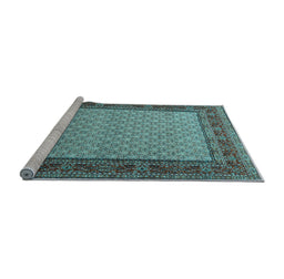 Sideview of Machine Washable Persian Light Blue Traditional Rug, wshtr1580lblu