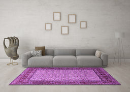 Machine Washable Persian Purple Traditional Area Rugs in a Living Room, wshtr1580pur