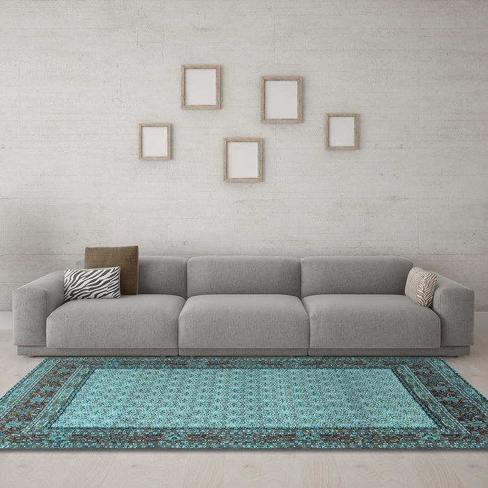 Machine Washable Persian Light Blue Traditional Rug in a Living Room, wshtr1580lblu