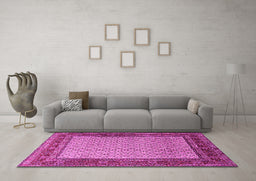 Machine Washable Persian Pink Traditional Rug in a Living Room, wshtr1580pnk