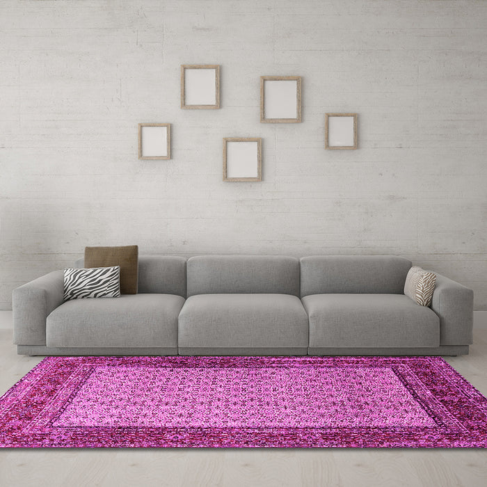 Machine Washable Persian Pink Traditional Rug in a Living Room, wshtr1580pnk