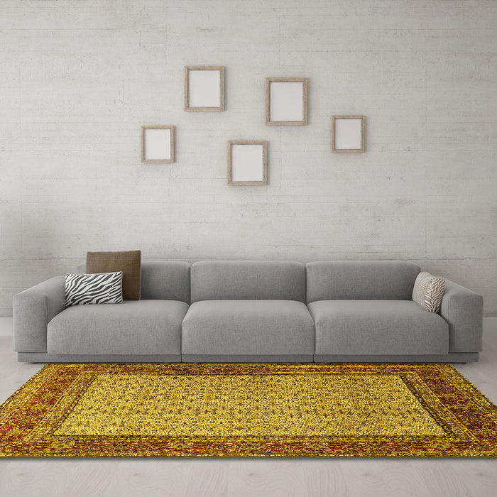 Machine Washable Persian Yellow Traditional Rug in a Living Room, wshtr1580yw