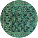 Round Machine Washable Persian Turquoise Traditional Area Rugs, wshtr1581turq