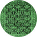 Round Machine Washable Persian Emerald Green Traditional Area Rugs, wshtr1581emgrn