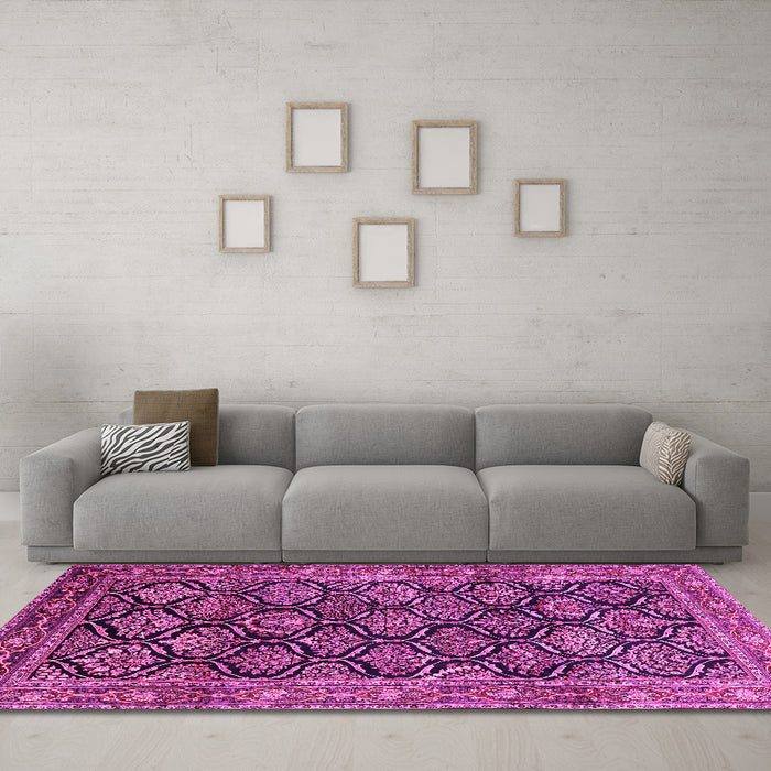 Machine Washable Persian Pink Traditional Rug in a Living Room, wshtr1581pnk