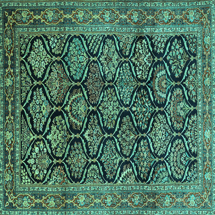 Square Machine Washable Persian Turquoise Traditional Area Rugs, wshtr1581turq
