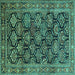 Square Machine Washable Persian Turquoise Traditional Area Rugs, wshtr1581turq