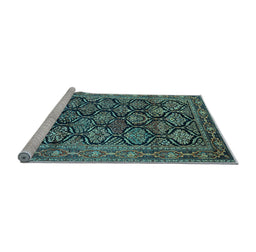 Sideview of Machine Washable Persian Light Blue Traditional Rug, wshtr1581lblu