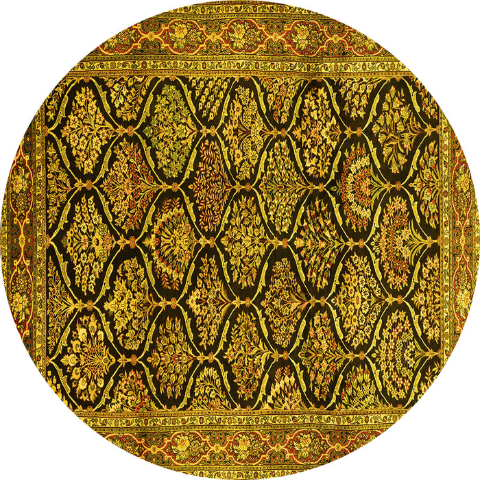 Round Persian Yellow Traditional Rug, tr1581yw
