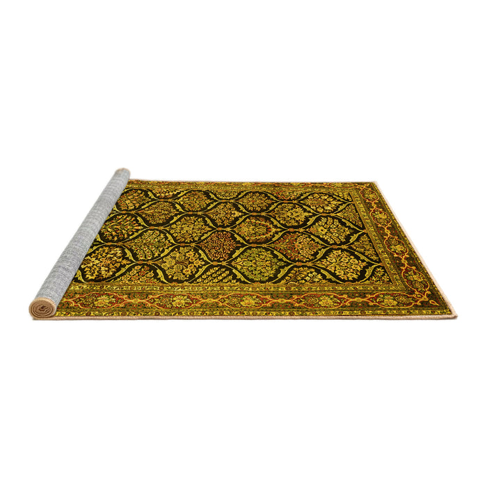 Sideview of Machine Washable Persian Yellow Traditional Rug, wshtr1581yw