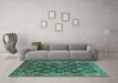 Machine Washable Persian Turquoise Traditional Area Rugs in a Living Room,, wshtr1581turq