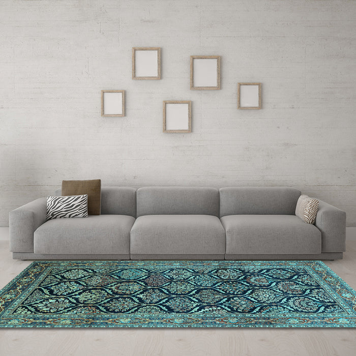 Machine Washable Persian Light Blue Traditional Rug in a Living Room, wshtr1581lblu