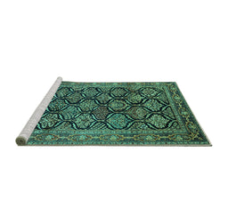 Sideview of Machine Washable Persian Turquoise Traditional Area Rugs, wshtr1581turq