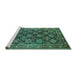 Sideview of Machine Washable Persian Turquoise Traditional Area Rugs, wshtr1581turq