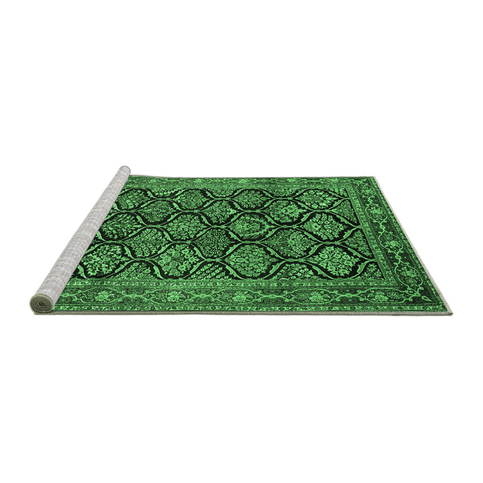 Sideview of Machine Washable Persian Emerald Green Traditional Area Rugs, wshtr1581emgrn