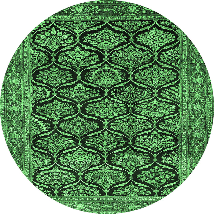 Round Persian Emerald Green Traditional Rug, tr1581emgrn