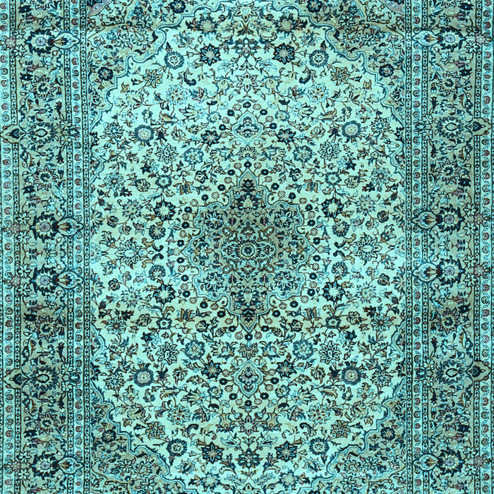 Machine Washable Medallion Light Blue Traditional Rug, wshtr1582lblu
