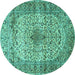 Round Machine Washable Medallion Turquoise Traditional Area Rugs, wshtr1582turq