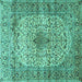 Square Machine Washable Medallion Turquoise Traditional Area Rugs, wshtr1582turq