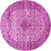 Round Machine Washable Medallion Pink Traditional Rug, wshtr1582pnk