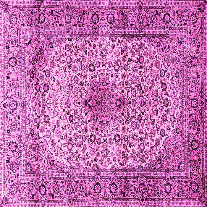 Square Machine Washable Medallion Pink Traditional Rug, wshtr1582pnk