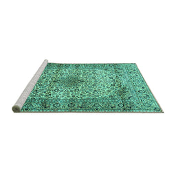 Sideview of Machine Washable Medallion Turquoise Traditional Area Rugs, wshtr1582turq