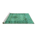 Sideview of Machine Washable Medallion Turquoise Traditional Area Rugs, wshtr1582turq