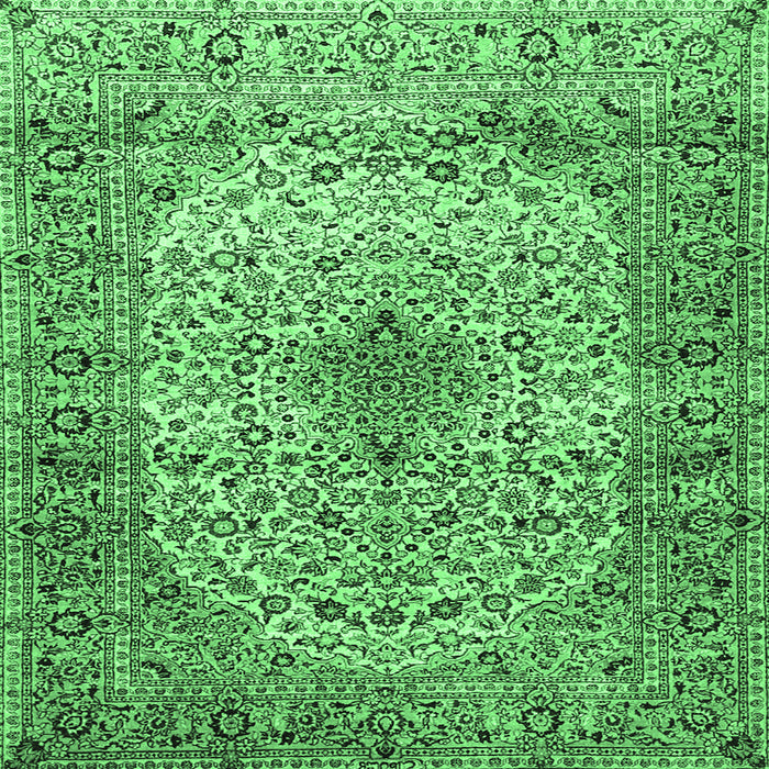 Square Machine Washable Medallion Emerald Green Traditional Area Rugs, wshtr1582emgrn