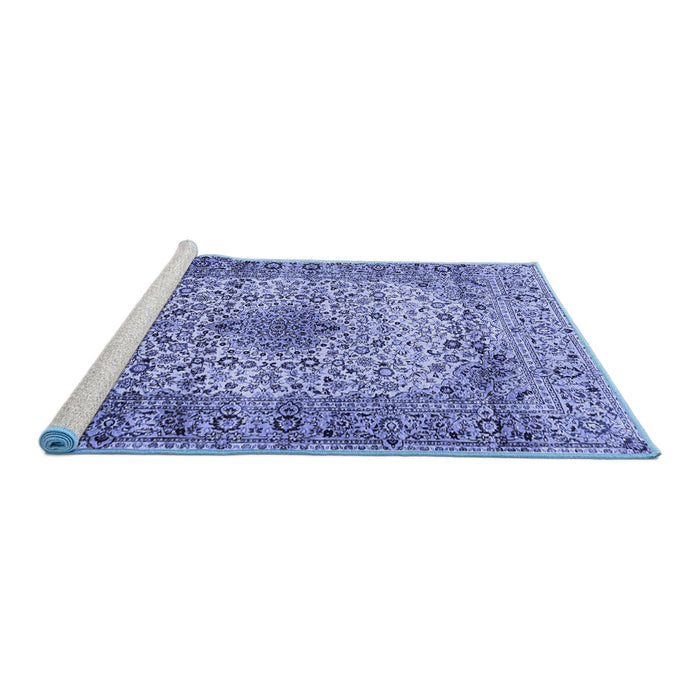 Sideview of Machine Washable Medallion Blue Traditional Rug, wshtr1582blu