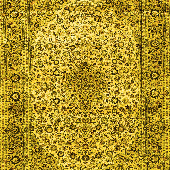 Machine Washable Medallion Yellow Traditional Rug, wshtr1582yw
