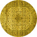 Round Machine Washable Medallion Yellow Traditional Rug, wshtr1582yw