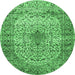 Round Machine Washable Medallion Emerald Green Traditional Area Rugs, wshtr1582emgrn