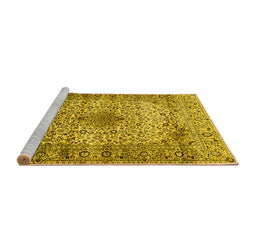 Sideview of Machine Washable Medallion Yellow Traditional Rug, wshtr1582yw