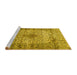 Sideview of Machine Washable Medallion Yellow Traditional Rug, wshtr1582yw