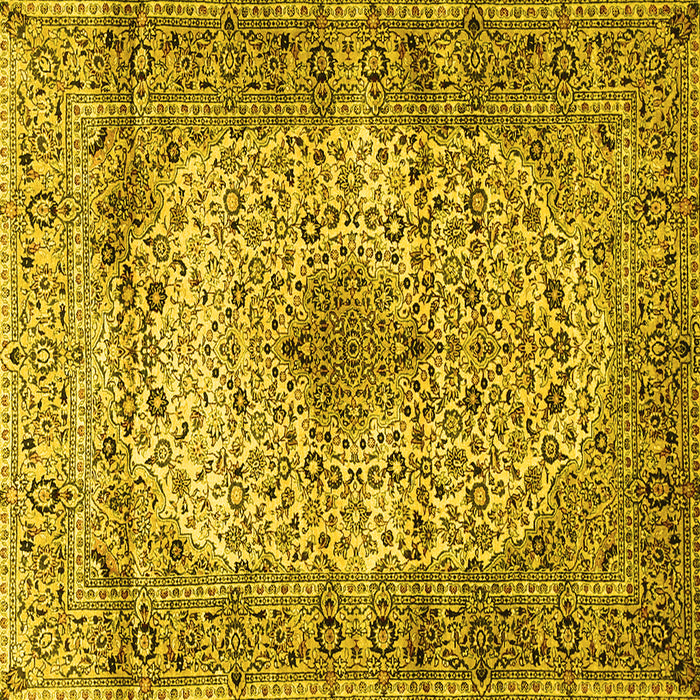 Square Machine Washable Medallion Yellow Traditional Rug, wshtr1582yw