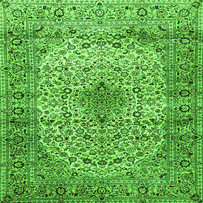 Round Machine Washable Medallion Green Traditional Area Rugs, wshtr1582grn