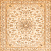 Round Machine Washable Medallion Orange Traditional Area Rugs, wshtr1583org