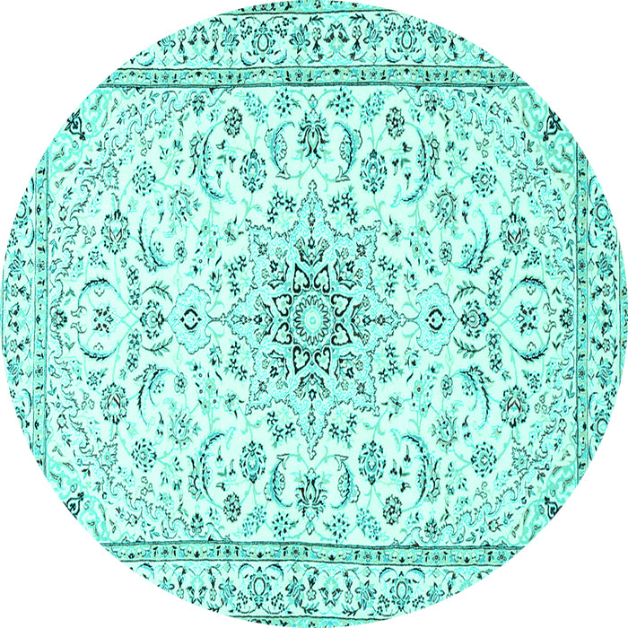 Round Medallion Turquoise Traditional Rug, tr1583turq