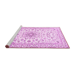 Sideview of Machine Washable Medallion Pink Traditional Rug, wshtr1583pnk