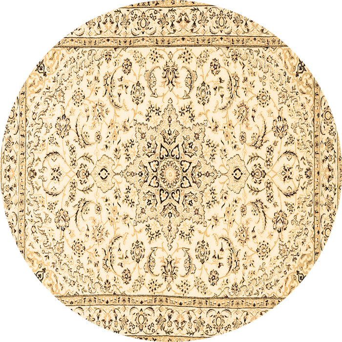 Round Machine Washable Medallion Brown Traditional Rug, wshtr1583brn
