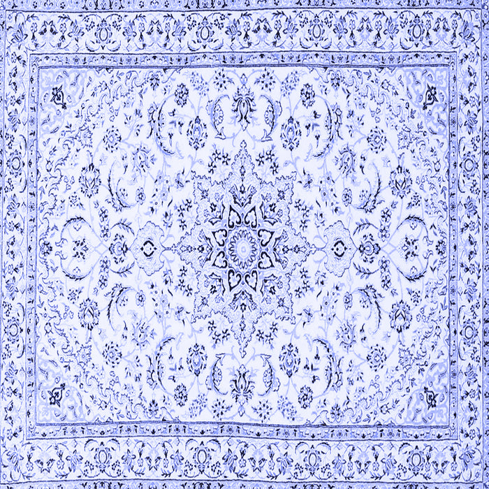 Square Machine Washable Medallion Blue Traditional Rug, wshtr1583blu