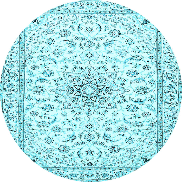 Round Medallion Light Blue Traditional Rug, tr1583lblu